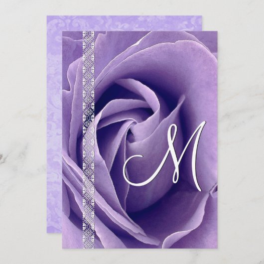 パープルローズとレースのウェディングテンプレート G900 招待状 (正面/裏面)