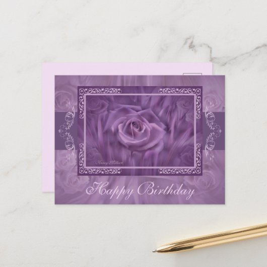 パープルローズとレースのポストカード ポストカード (正面/裏面インサイチュ)