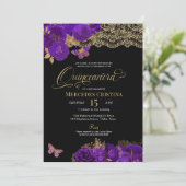 パープルローズとレースの蝶のキンセアニエラ招待状 招待状 (スタンド正面)