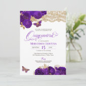 パープルローズとレースの蝶のキンセアニエラ招待状 招待状 (スタンド正面)