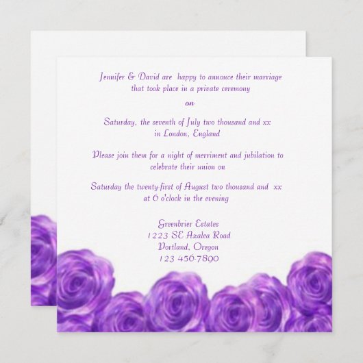 パープルローズの結婚式後レセプション招待状 招待状 (正面/裏面)