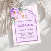 パープルローズの花飾りピンクのアーチと蝶の誕生日 招待状