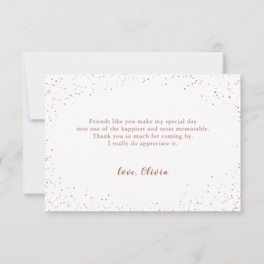 パープルローズゴールドグリッタードレスのキンバラン(15歳の誕生日パーティー) サンキューカード (裏面)