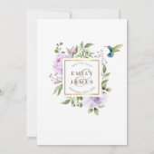パープルローズバード花フレーム水彩ウェディング 招待状 (裏面)