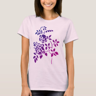 パープルローズブドステンシルアートTシャツ Tシャツ