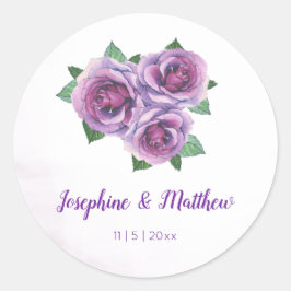 パープルローズブーケウォータカラー結婚式用シール ラウンドシール