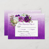 パープルローズブーケエレガントウェディングRSVPカード 出欠カード (正面/裏面)