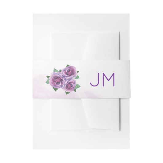 パープルローズブーケモノグラムウェディング 招待状ベリーバンド (正面例)