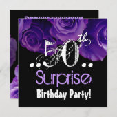 パープルローズブーケ50thサプライズバースデーパーティー 招待状 (正面/裏面)