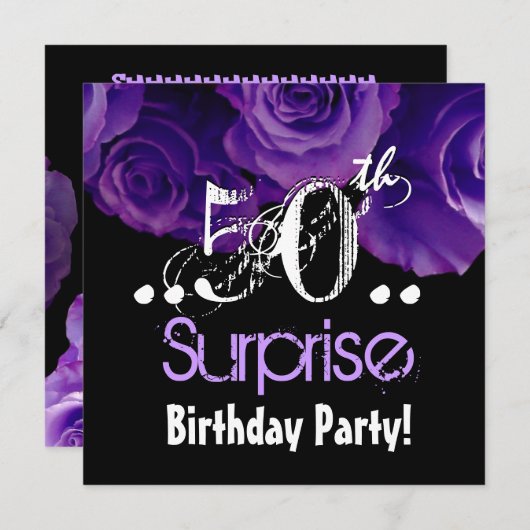 パープルローズブーケ50thサプライズバースデーパーティー 招待状 (正面/裏面)