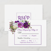 パープルローズブーケ《写真》ぼけ味ウェディングRSVPカード 出欠カード (正面/裏面)