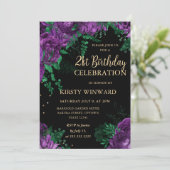 パープルローズボーダー フラワーデザイン 21歳の誕生日 招待状 (スタンド正面)