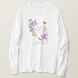 パープルローズリボンチックモノグラムホワイト Tシャツ