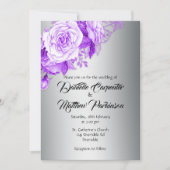 パープルローズロマンスシルバーウェディング 招待状 (正面)