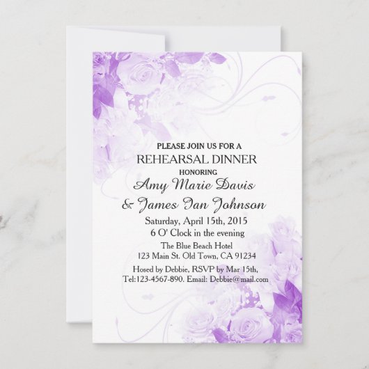 パープルローズ花束稽古ディナー招待状vr4 招待状 (正面)