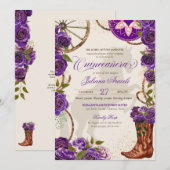パープルローズ ウェスタンブーツ チャロ キンセアニエラ 招待状 (正面/裏面)
