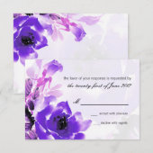 パープルローズ ウェディング RSVP 返信カード (正面/裏面)