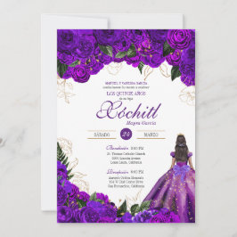 パープルローズ エレガント フラワーデザイン 15歳の誕生日 キンセアニエラ 招待状