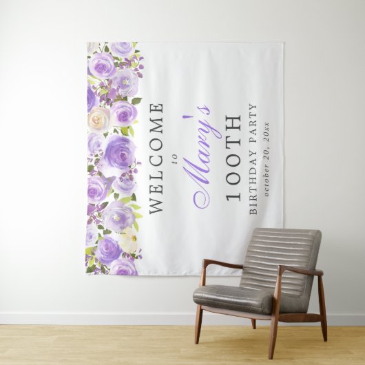 パープルローズ フラワーの100歳の誕生日パーティー タペストリー (インサイチュ)