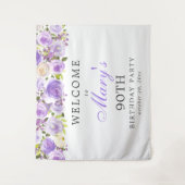 パープルローズ フラワーデザイン 90歳の誕生日パーティー タペストリー (正面)