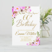 パープルローズ フローラルサプライズ 60歳の誕生日パーティー 招待状 (スタンド正面)