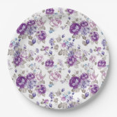 パープルローズ ラベンダー フラワー ガーデンパーティー ウェディング ペーパープレート (正面)