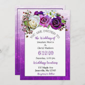 パープルローズ ラベンダー 花の結婚式の招待状 招待状 (正面/裏面)