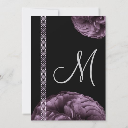 パープルローズ＆レースの結婚式招待状 招待状 (正面)