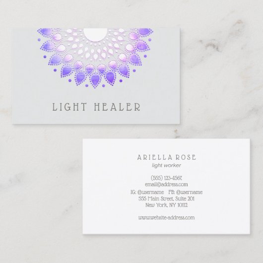 パープルロータスフラワーマンダラエネルギーヒーラー 名刺 (正面/裏面)