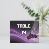 パープルロードバイクもしくは自転車に乗る人結婚のテーブル番号はがき ポストカード (スタンド正面)