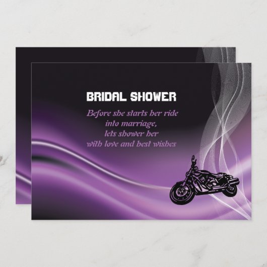 パープルロードバイクもしくは自転車に乗る人結婚のブライダルシャワーへの招待 招待状 (正面/裏面)