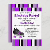 パープルローラースケートの誕生日パーティー-パープルストライプ 招待状 (正面/裏面)
