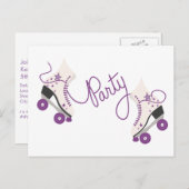 パープルローラースケート誕生日パーティーはがき インビテーションポストカード (正面/裏面)