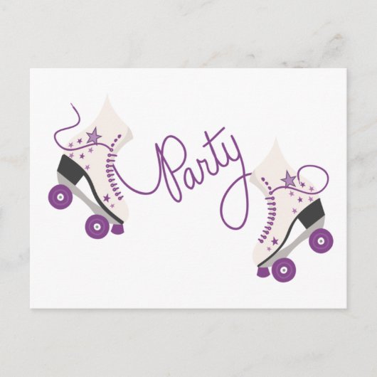 パープルローラースケート誕生日パーティーはがき インビテーションポストカード (正面)
