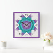 パープルローンスターキルトデザイン スクエア壁時計 (ホーム)