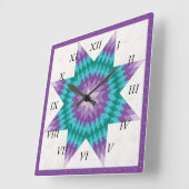 パープルローンスターキルトデザイン スクエア壁時計 (傾斜)