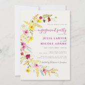 パープルワイルドオーキッドフラワーズリース婚約パーティ 招待状 (正面)