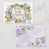 パープルワイルドサファリアニマルズベビーおむつラッフル エンクロージャーカード (正面/裏面)