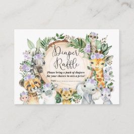 パープルワイルドサファリアニマルズベビーおむつラッフル エンクロージャーカード