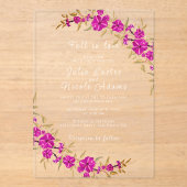パープルワイルドトランペットつる植物フラワーガーデン結婚ズ アクリル招待状 (正面)