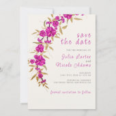 パープルワイルドトランペットつる植物フラワーガーデン結婚ズ セーブザデート (裏面)