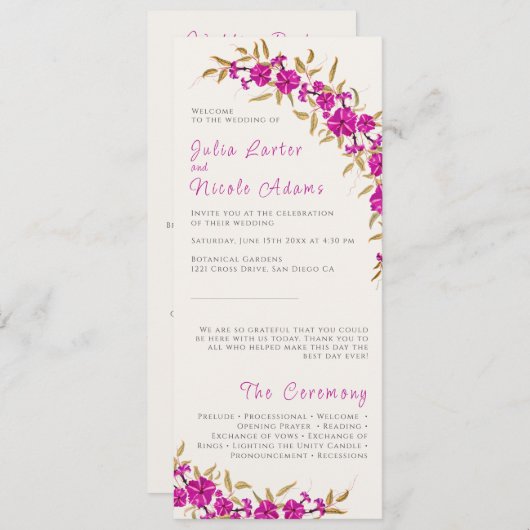 パープルワイルドトランペットつる植物フラワーガーデン結婚ズ プログラム (正面/裏面)