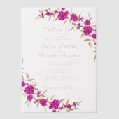 パープルワイルドトランペットつる植物フラワーガーデン結婚ズ ベラム紙招待状 (正面)