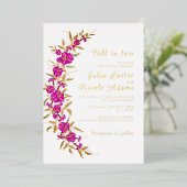 パープルワイルドトランペットつる植物フラワーガーデン結婚ズ 箔招待状 (立ち正面)