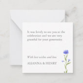 パープルワイルドフラワーありがとう金ゴールドスクリプト ノートカード (裏面)