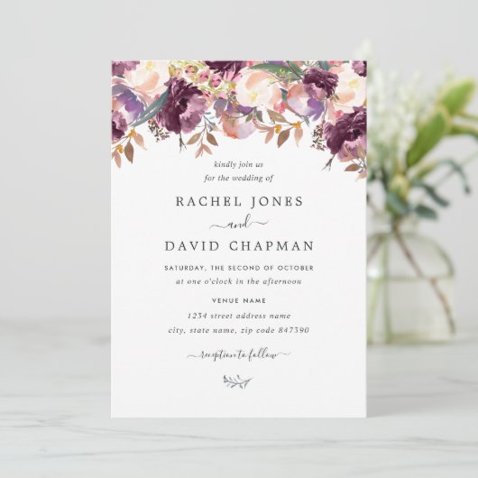 パープルワイルドフラワーウォーター結婚式招待状 招待状 (スタンド正面)