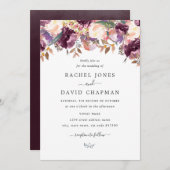 パープルワイルドフラワーウォーター結婚式招待状 招待状 (正面/裏面)