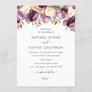 パープルワイルドフラワーウォーター結婚式招待状 招待状