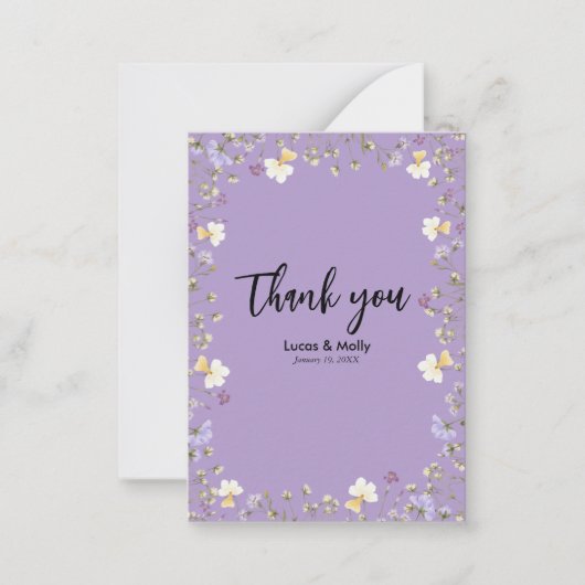 パープルワイルドフラワーサマー結婚フローラサンキュー ノートカード (正面)