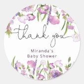 パープルワイルドフラワーサンキュークラシックラウンドステッカー ラウンドシール (正面)